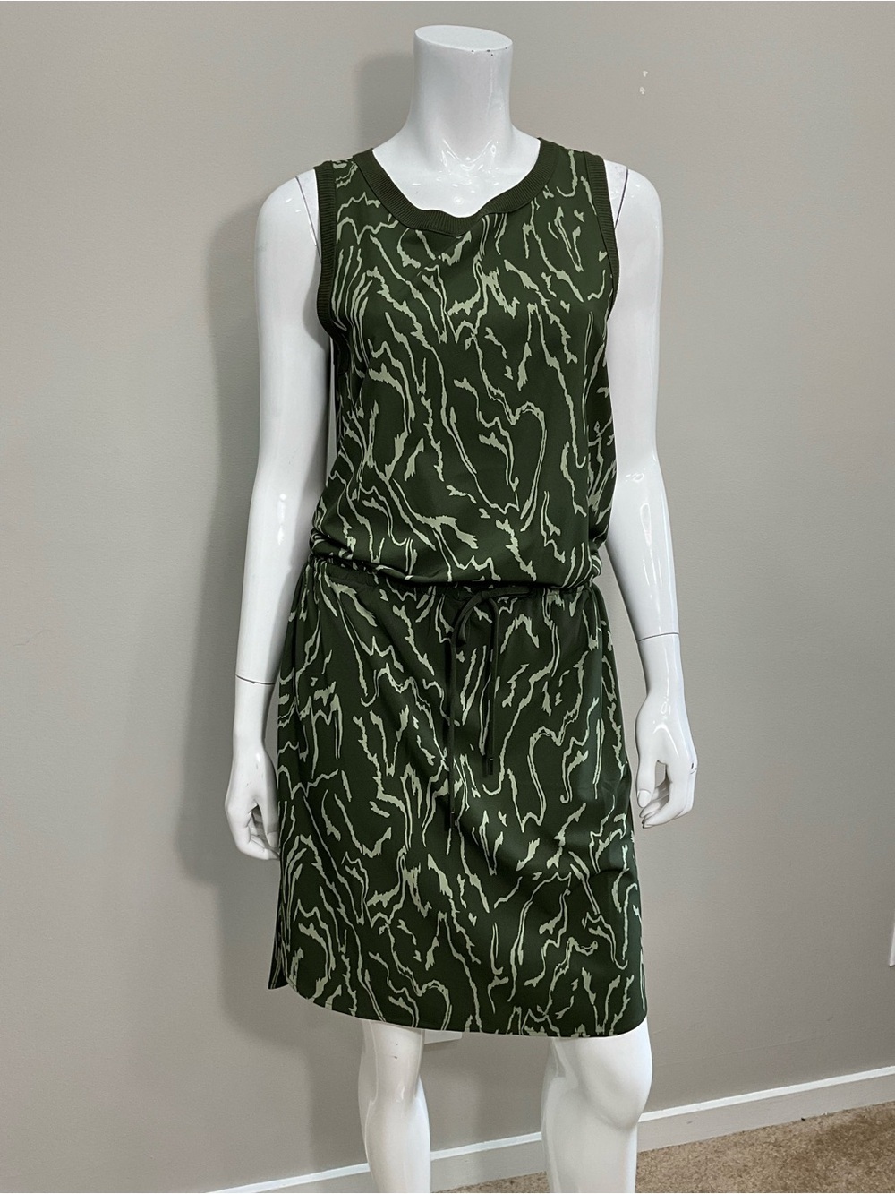 ATHLETA Rincon Olive Green Abstract Print Sleeveless Drawstring Dress Sz S/T